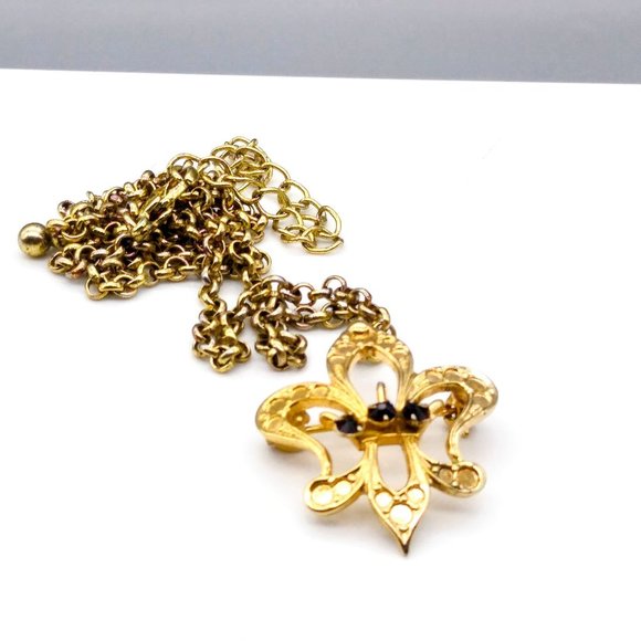 Vintage Fleur de Lis Pendant Brooch, Elegant Gold Gold French Symbol Pin - Picture 4 of 5